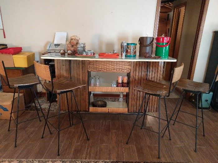 Lovely 1960's era Tiki Bar, with coconut monkeys and politically incorrect ashtrays.