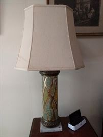 New shades needed, but this pair of glass lamps, w/white marble bases rule!