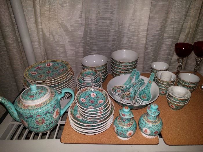 81-Piece set of beautiful turquoise A.C.F. china