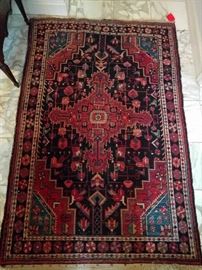 Hand woven, 100% wool Persian Qashqai Yalameh, measures 5' x 6' 7".