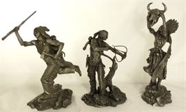 Jim Ponter Pewter Sculptures: "Cheyenne Brave", "Sioux Hunter" and Medicine Man "Prayer to the Healing Spirit"