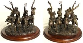 Fredrick Remington "Coming Through the Rye" Bronze Sculpture (8.5"W x 8"H x 8"D). Photo shows plate of front and back)