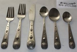 Wallace Stainless Steel 6 Piece Place Setting: Salad Fork, Dinner Fork, Dinner Knife, Iced Teaspoon, Oval Soup Spoon and place Teaspoon