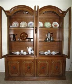 Photo with doors open. China Cabinet with 4 Doors in the original "Crete Wheat" Factory Finish.