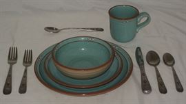 Noritake Stoneware "Boulder Ridge" 8674: 4 Piece Place Setting shown with Wallace "Taos" Stainless Steel Flatware