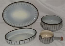 Denby-Langley "Studio" Serving Pieces: Platter, Round Vegetable Bowl, Oval Baker & Lug Handle Gravy Boat