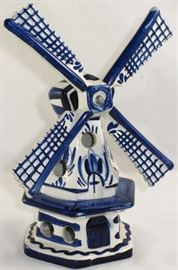 Vintage Delft Blue Porcelain Holland Windmill Signed by Artist Figurine 8 1/4" Tall