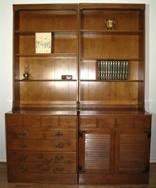 Ethan Allen 3- Shelf Book Cases on a 4- Drawer Chest and a Single Drawer over 2- Louvered Door Cabinet