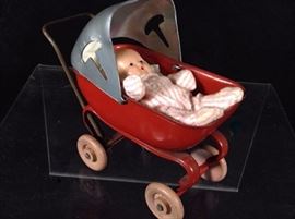 German bisque doll with buggy 