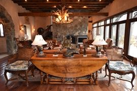 Gateleg Sofa Table, Bronzes, 2 French-style Caned Arm Chairs