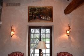 Antler Sconces, Antique Painting