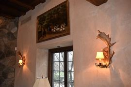 Antler Sconces, Antique Painting