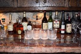 Petrified Wood Bar, Decanters, Crystal Barware