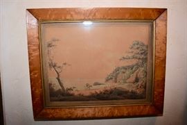 Burlwood Antique Hand Colored Lithograph