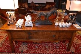 Antique Sofa Table, Bronze Dog Figurine, Franklin Mint China, Antique Brass Candle Sticks