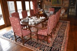 9pc Dining Room Table with Chairs, Antique Wool Rug