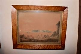Burlwood Antique Hand Colored Lithograph
