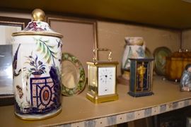 Limoges Hand Painted Lidded Jar, LeCoultre Lapis Clock, L'EPee Clock