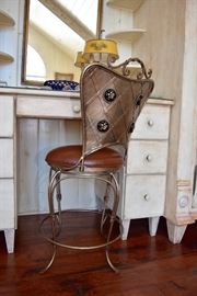 Iron Brown Leather Stool