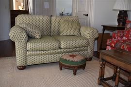 Springdown Loveseat, One Kings Lane Needlepoint Footstool