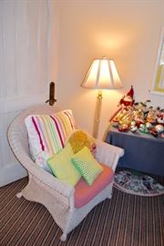 Wicker Arm Chair, Crystal Floor Lamp