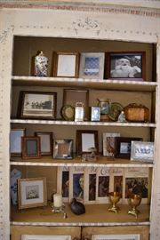 Book Shelf with Picture Frames, Art Books, Clocks, Porcelain and more