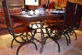 Leather / Wrought Iron Chairs with Nail Heads