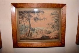 Burlwood Antique Hand Colored Lithograph