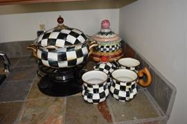 Mackenzie-Childs Fondue Pot, Canister, Mugs