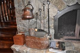 Copper and Iron Fireplace Tools