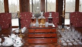 Christofle Sterling Silver Flatware, Etched Crystal Decanters, Baccarat Crystal Gobblets