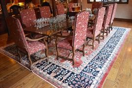 9pc Dining Room Table, Antique Wool Area Rug