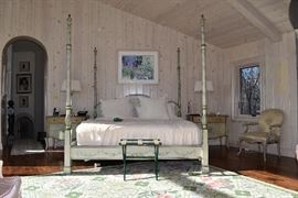 Handpainted Four Poster Bed, Nightstands, Lamps