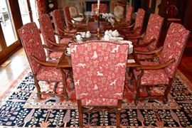 9pc Dining Room Table with Chairs, Antique Wool Rug