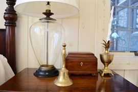 Glass Lamp, Pineapple Candle Stick, Brass Bell Antique Inlay Smoking Box