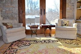 Upholstered Arm Chairs, Iron Book Table