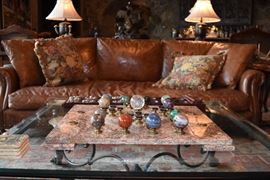 Brown Leather Sofa, Rockhounds Game with Semi Precious Stones