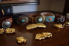 Turquoise and Leather Belts, Vintage Belt Buckles