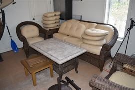 Frontgate Wicker Patio Set, Teak Side Table