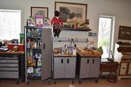 Gladiator Tool Benches and Cabinets, Cleaning Supplies, Artwork