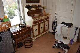 Space Saving Stationary Bike, Sporting Equipment, Exercise Equipment, Windchimes, Wood Accent Table, Potting Station