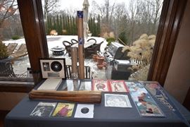 Sports Memorabilia including Vintage Sports Magazine, Vintage H&B Louisville Slugger Bats; Babe Ruth, Lou Gherig, etc, Detroit Tigers Briggs Stadium Pennant, 1st Day Apollo 11 Photograph.