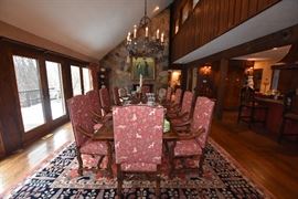9pc Dining Room Table with Chairs, Antique Wool Rug