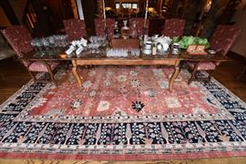 Antique Wool Area Rug, Dining Room Set and Fine China