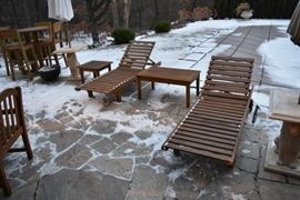 Country Casuals Teak Loungers, Coffee and Side Tables