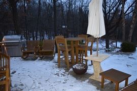 Country Casuals Teak High Top Table with 4 Chairs, Large Teak Rocking Chairs