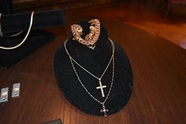 Gold Jewelry including Vintage Charm Bracelet, Crosses, and more