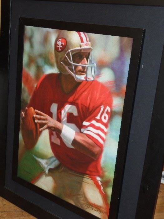 Serigraph of Joe Montana-framed with  papers: signed by Montana and artist