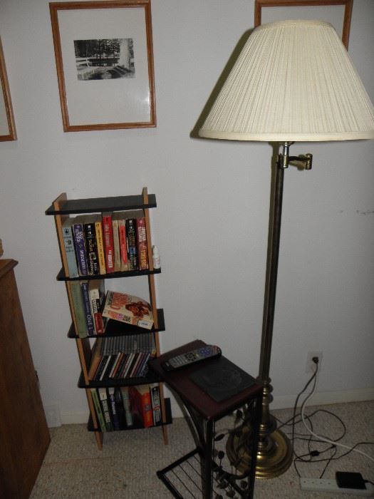 Floor lamp, books,
