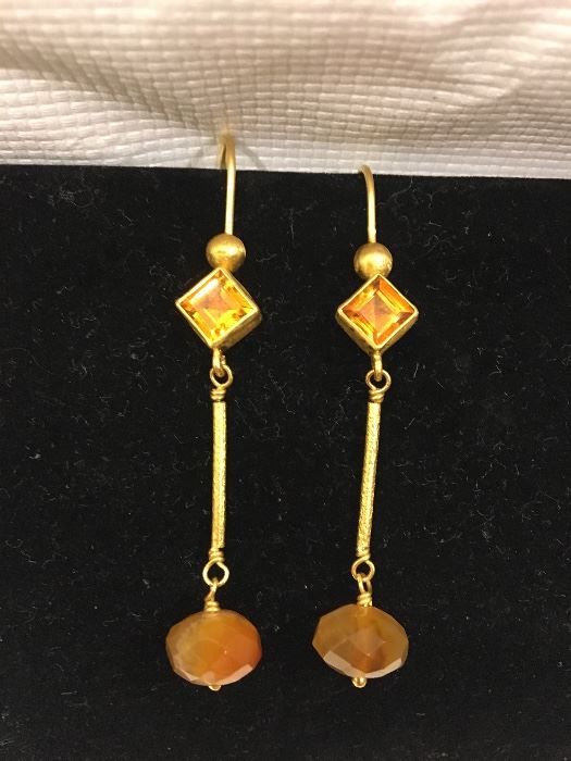 Yossi Harari 18k gold & Amber earrings, one of a kind custom made pieces.
